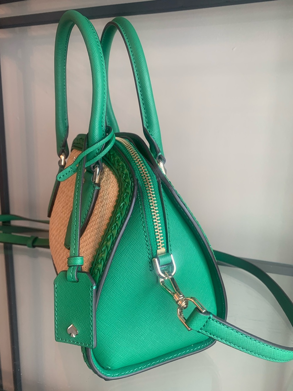 Kate Spade Reiley Raffia Satchel Green Straw Summer Crossbody Satchel - Picture 2 of 11